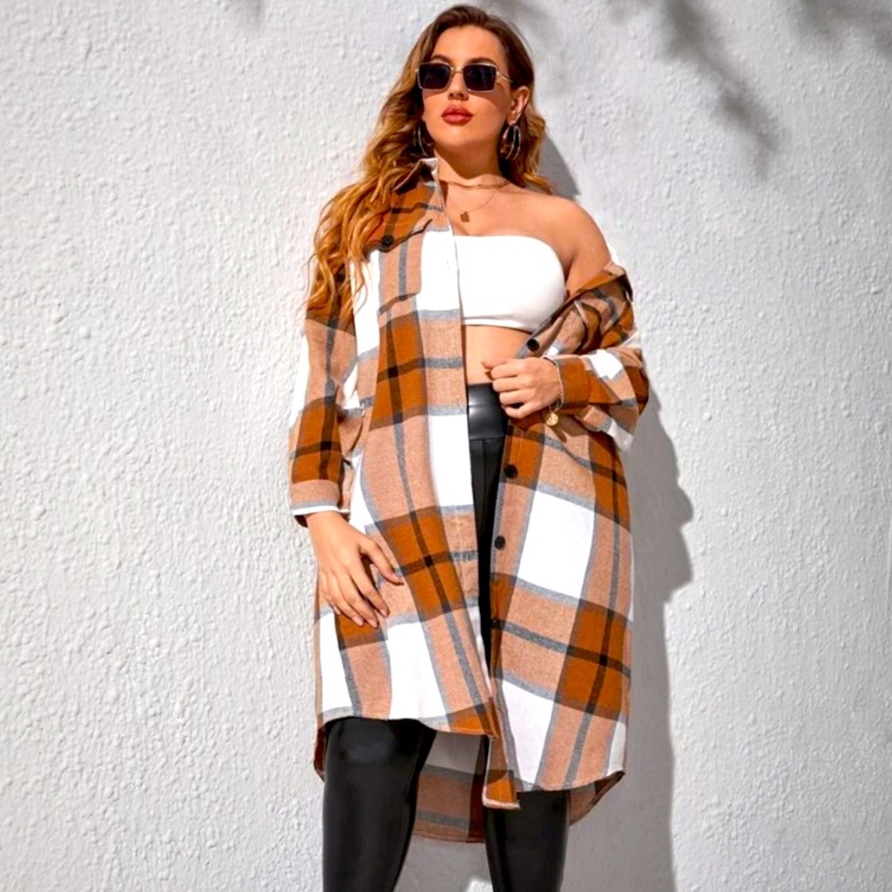 Plaid Flap Pocket Midi Coat